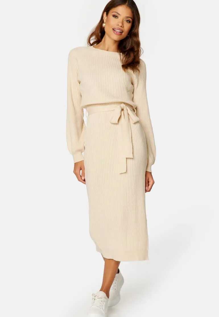 Round Neck Rib Knitted Midi Dress