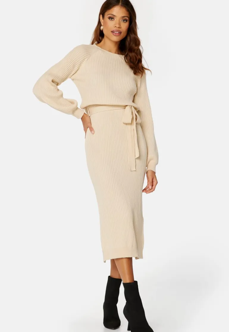 Round Neck Rib Knitted Midi Dress