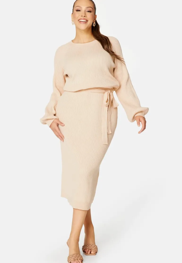 Round Neck Rib Knitted Midi Dress