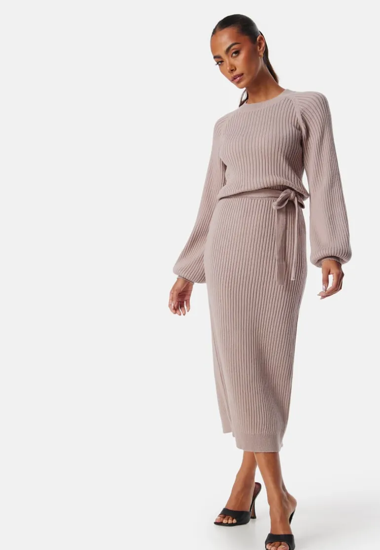 Round Neck Rib Knitted Midi Dress