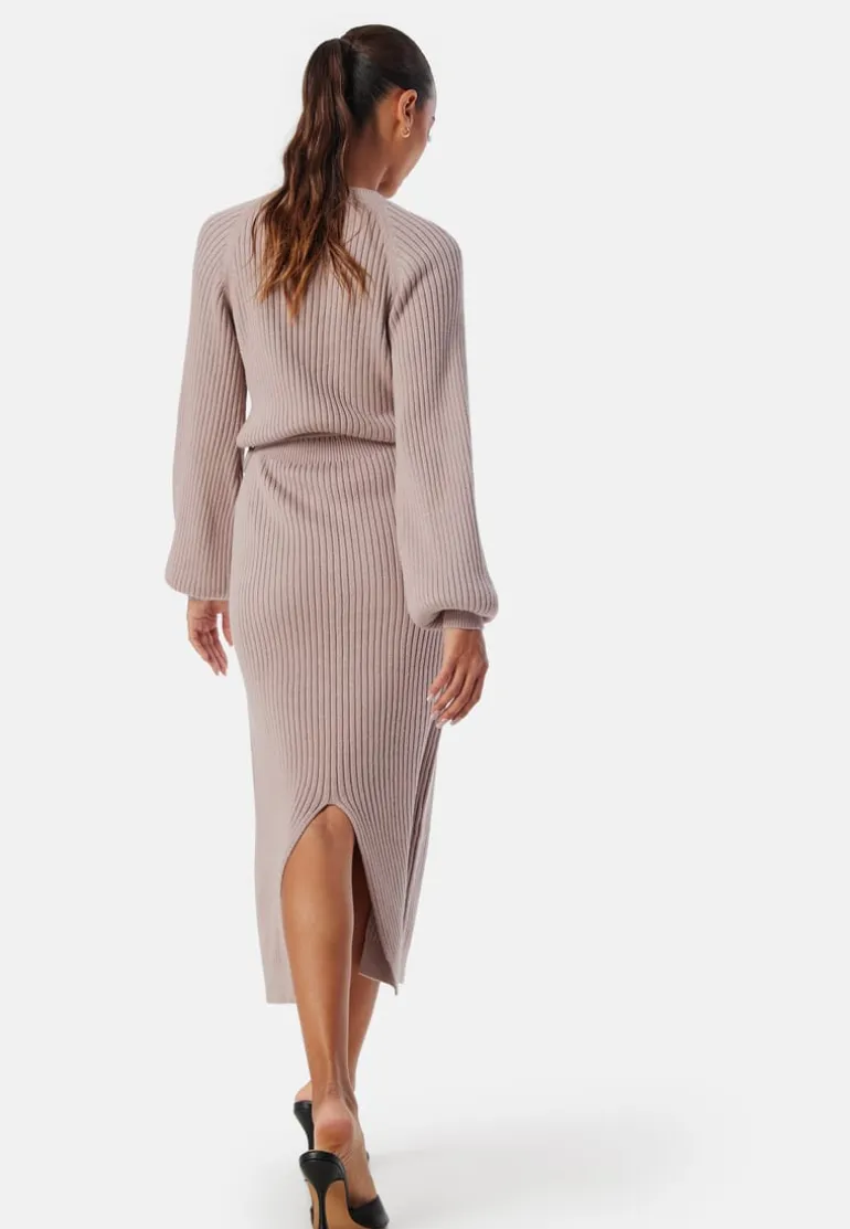 Round Neck Rib Knitted Midi Dress