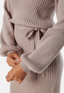 Round Neck Rib Knitted Midi Dress