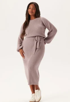 Round Neck Rib Knitted Midi Dress