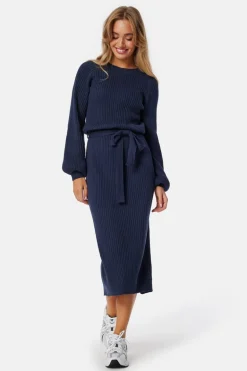 Round Neck Rib Knitted Midi Dress
