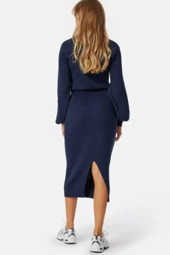 Round Neck Rib Knitted Midi Dress
