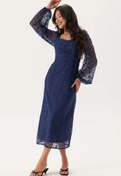 Ruched L/S Midi Dress