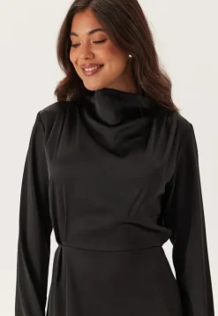 Satin High Collar Midi Dress
