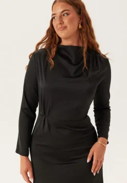 Satin High Collar Midi Dress