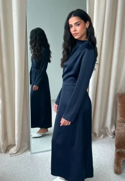 Satin High Collar Midi Dress