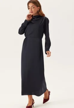 Satin High Collar Midi Dress