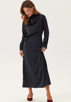 Satin High Collar Midi Dress