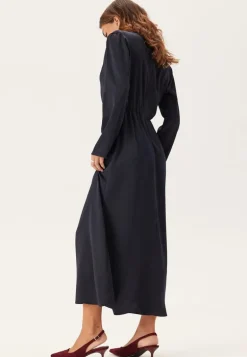 Satin High Collar Midi Dress