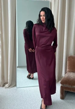 Satin High Collar Midi Dress