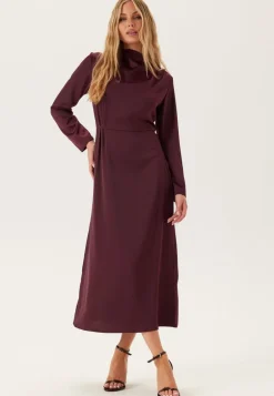 Satin High Collar Midi Dress
