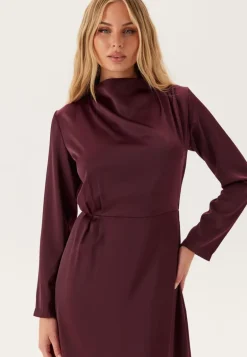 Satin High Collar Midi Dress
