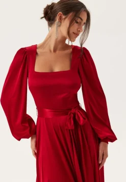 Satin Volume Sleeve Maxi Dress