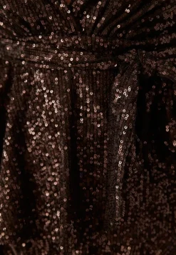 Sequin Deep V Ruffle Skater Dress