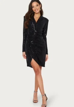 Sequin Long Sleeve Rouch Mini Dress
