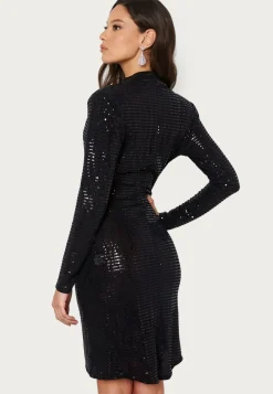 Sequin Long Sleeve Rouch Mini Dress