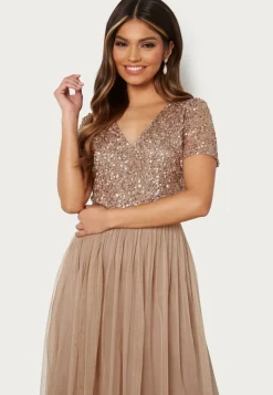 Short Sleeve Sequin Embellished Midi Dress