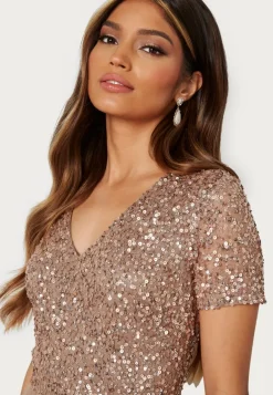 Short Sleeve Sequin Embellished Midi Dress