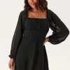 Square Neck L/S Georgette Dress