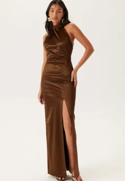 Stretch Satin Halterneck Gown