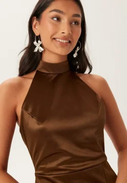 Stretch Satin Halterneck Gown