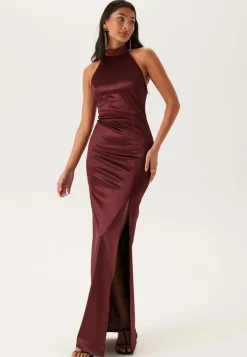 Stretch Satin Halterneck Gown