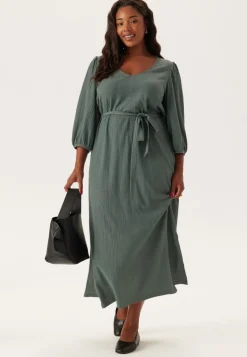 Structured Puff Sleeve Midi Dress