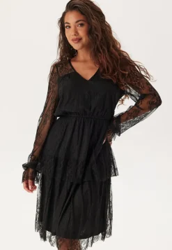 Tiered Puff Sleeve Lace Midi Dress