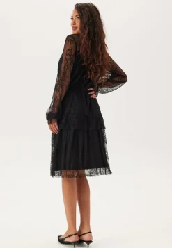 Tiered Puff Sleeve Lace Midi Dress