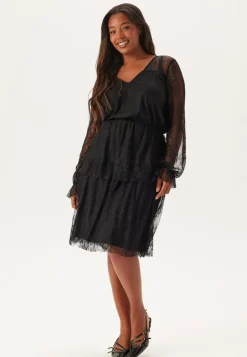 Tiered Puff Sleeve Lace Midi Dress
