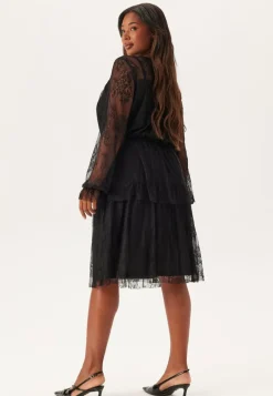 Tiered Puff Sleeve Lace Midi Dress