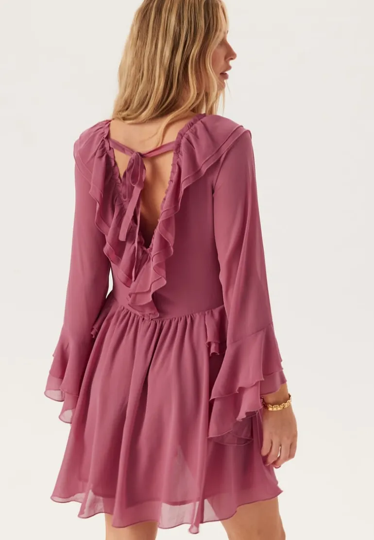 Trumpet Sleeve Frill Short Dress