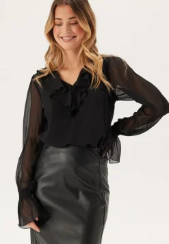 V-neck Frill L/S Chiffon Blouse